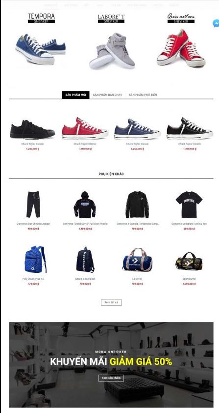 Mẫu website bán giày sneaker